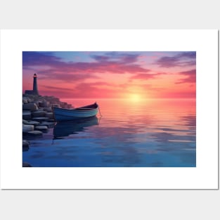 Tranquil Water Boat Serene Landscape Posters and Art